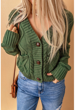 Front Pockets Buttons Textured Cardigan