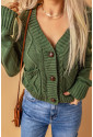 Front Pockets Buttons Textured Cardigan