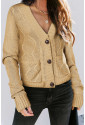 Front Pockets Buttons Textured Cardigan