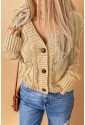 Front Pockets Buttons Textured Cardigan