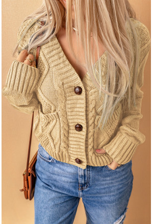 Front Pockets Buttons Textured Cardigan