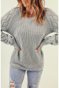 Hollow-out Puffy Sleeve Knit Sweater