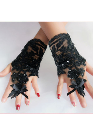 Floral Lace bow Fingerless Gloves