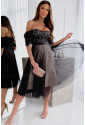 Dotted Lace Mesh Off Shoulder Dress