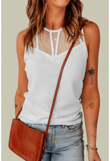 Strappy Mesh Splicing Ribbed Tank Top