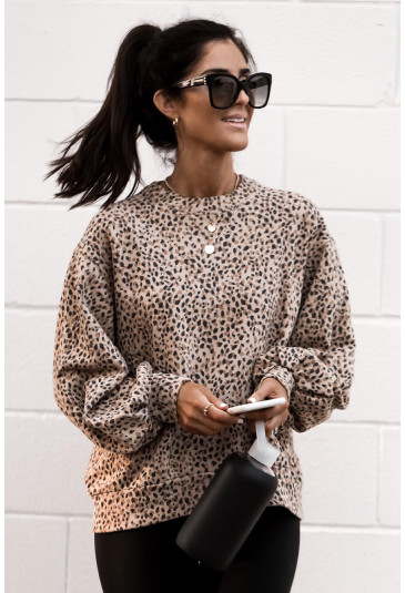 Leopard Boyfriend Crew Neck Leopard Sweatshirt