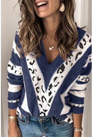 Trendy oversize pletený sveter s leopardím vzorom 