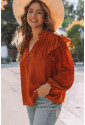 Ruffled Pleated Buttoned V Neck Blouse