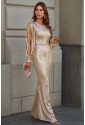 Úžasné zlaté večerné trblietavé šaty s dlhým rukávom