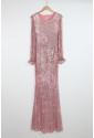 Sequin Fringe Sleeve Party Maxi Evening Dress