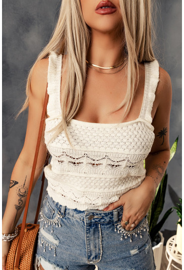 Ruffle Straps Crochet Knit Tank Top