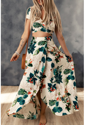 Tropical Print Crop Top and Maxi Skirt Set