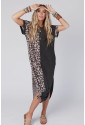 Contrast Solid Leopard Short Sleeve T-shirt Dress with Slits