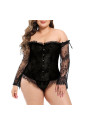 Victorian Gothic Off Shoulder Black Floral Lace Corset with Sleeves