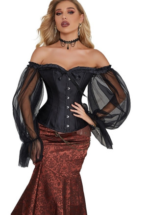 Black sheer long sleeve corset