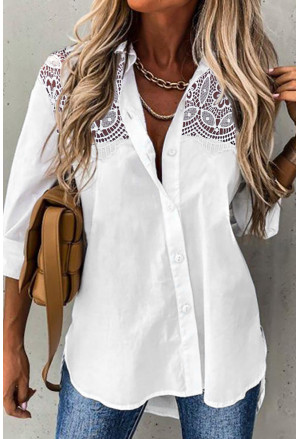 Elegantná biela dámska biznis bavlnená košeľa