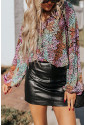 Multicolor Vibrant Floral Tie V Neck Puff Sleeve Blouse