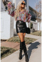 Multicolor Vibrant Floral Tie V Neck Puff Sleeve Blouse