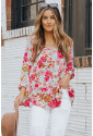 Floral Print Ruched V Neck Babydoll Blouse