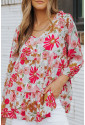 Floral Print Ruched V Neck Babydoll Blouse