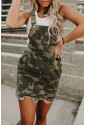 Camo Print Raw Hem Overalls Mini Dress