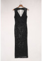 Deep V Neck Sleeveless Patterned Long Sequin Dress