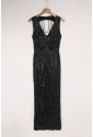 Deep V Neck Sleeveless Patterned Long Sequin Dress