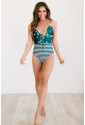 Floral and Striped Lace-up One-piece Swimwear