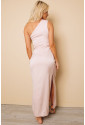 One-shoulder Twist Detail Sleeveless Party Gown with Slit