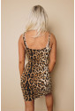 Priliehavé leopardie mini šaty so špagetovými ramienkami