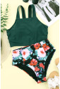 Solid Swim Top and Floral High Waist Bathing Suit