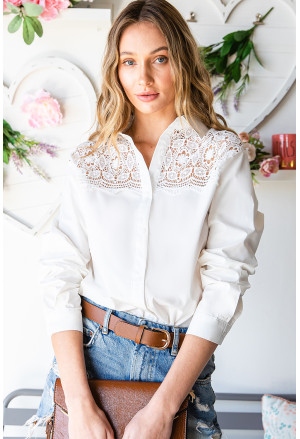 Lace Crochet Splicing Button Up Shirt