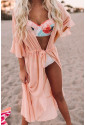 Ruffle Half Sleeve Tie Front Flowy Beach Cover Up