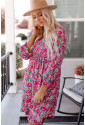 Smocked V Neck Puffy Sleeve Floral Dress