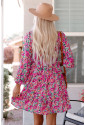 Smocked V Neck Puffy Sleeve Floral Dress