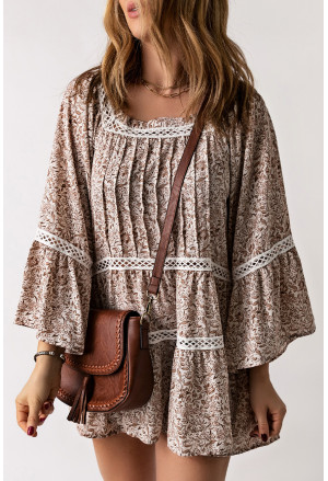 Floral Hollowed Lace Trim Loose Tunic Top