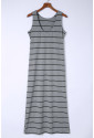 Stripe Print Open Back Sleeveless Maxi Dress with Slits