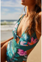 Plunge V Neck Floral Print Backless One-piece Swimwear