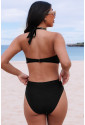 Black Halter O-ring Ruched Bust One Piece Swimsuit