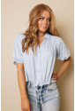 Buttons Ruched Drawstring Puff Sleeve Shirt