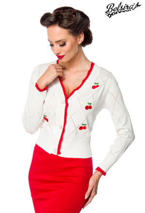White Buttons Textured Cardigan with cherries
