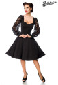 Čierne retro šaty s áčkovou sukňou a krajkovými rukávmi