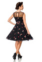 Čierne retro šaty s áčkovou sukňou a kvetinovým vzorom 
