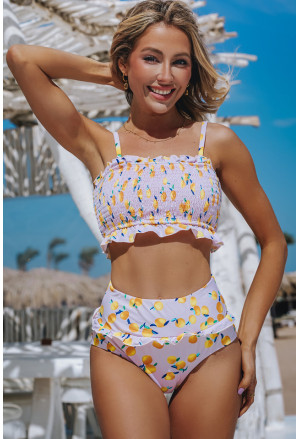 Floral Print Crop Top High waisted swimsuit Set