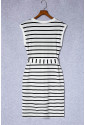 Striped Button Slit Tie V-Neck Midi Dress
