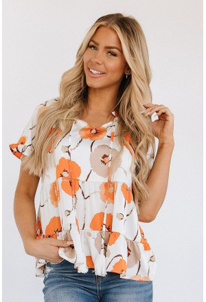 Floral Print Frill Neck Tiered Babydoll Blouse