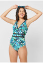 Print Lattice Plunge One Piece Swimsuit