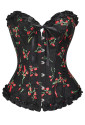 Embroidery cherry black vintage corset 