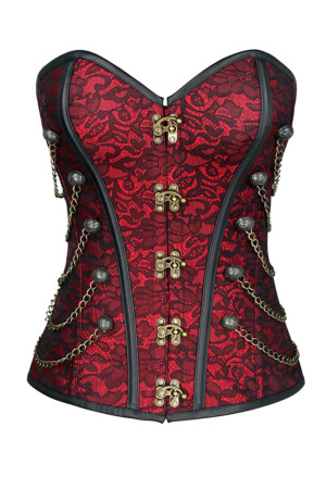 Gothic blood red chain buckles corset
