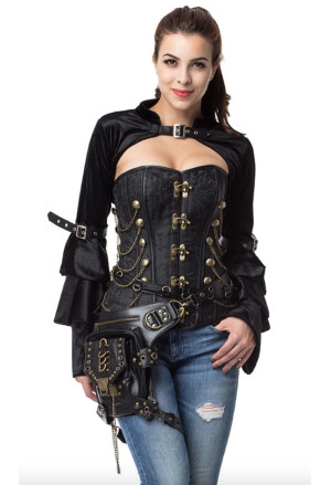 Black steampunk rebel brocade corset